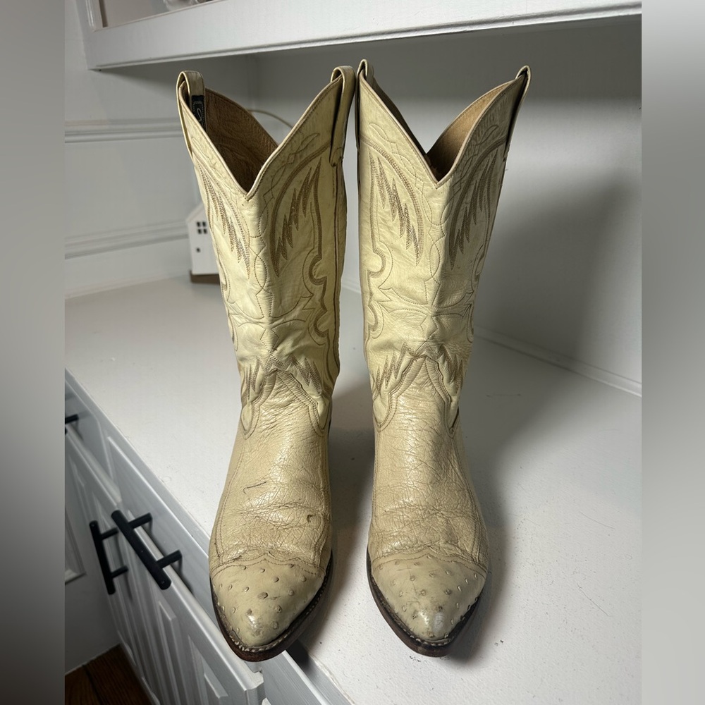 **SOLD**Vintage Larry Mahan Cream Ostrich Leather Men’s 9 Women’s 10–10.5 - Picture 2 of 10